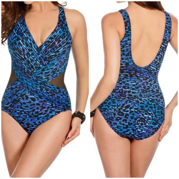 Miraclesuit NWT Crossover Mesh One Piece Swimsuit Purr-fection Size 16 Bra Top - Picture 1 of 13